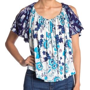 NWT Free People Baja Babe Cold Shoulder Blouse in Ivory Combo size medium